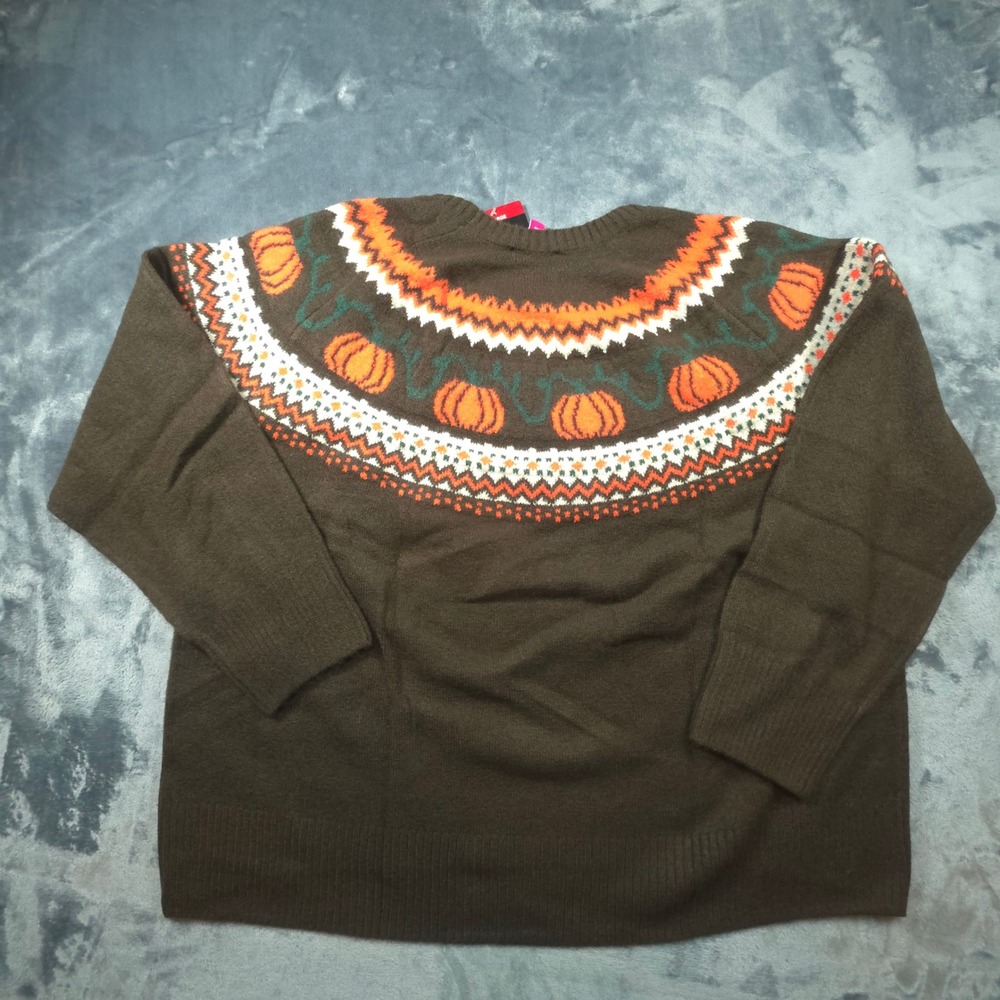 Vince Camuto Womens Brown Pumpkin Fair Isle Halloween Sweater XL SV7755201 NEW - Picture 7 of 8